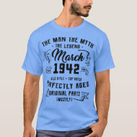 Mens Man Myth Legend March 1942 80th Birthday Gift