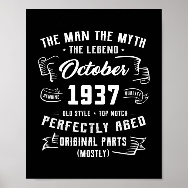 Mens Man Myth Legend October 1937 85th Birthday Poster (Front)