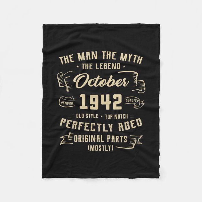 Mens Man Myth Legend October 1942 80th Birthday Fleece Blanket (Front)