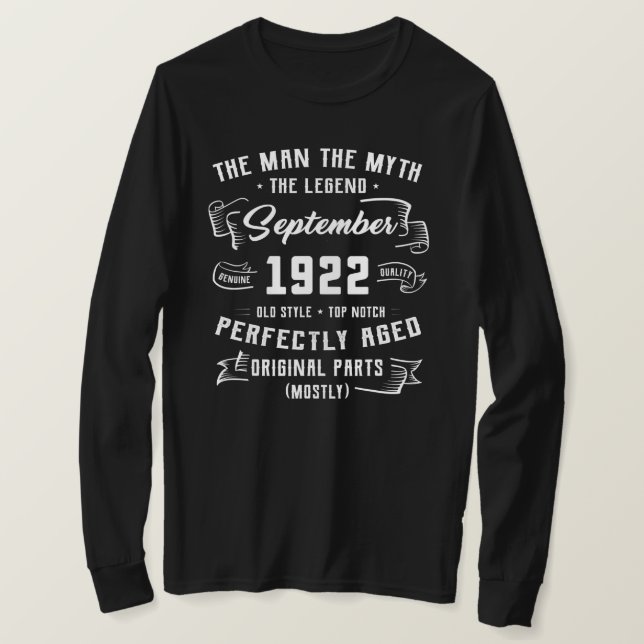 Mens Man Myth Legend September 1922 100th T-Shirt (Design Front)