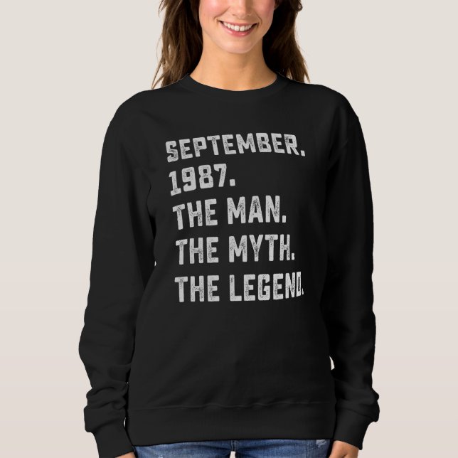 Mens Man Myth Legend September 1987 35th Birthday  Sweatshirt (Front)