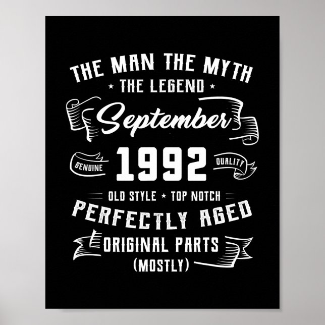 Mens Man Myth Legend September 1992 30th Birthday Poster (Front)