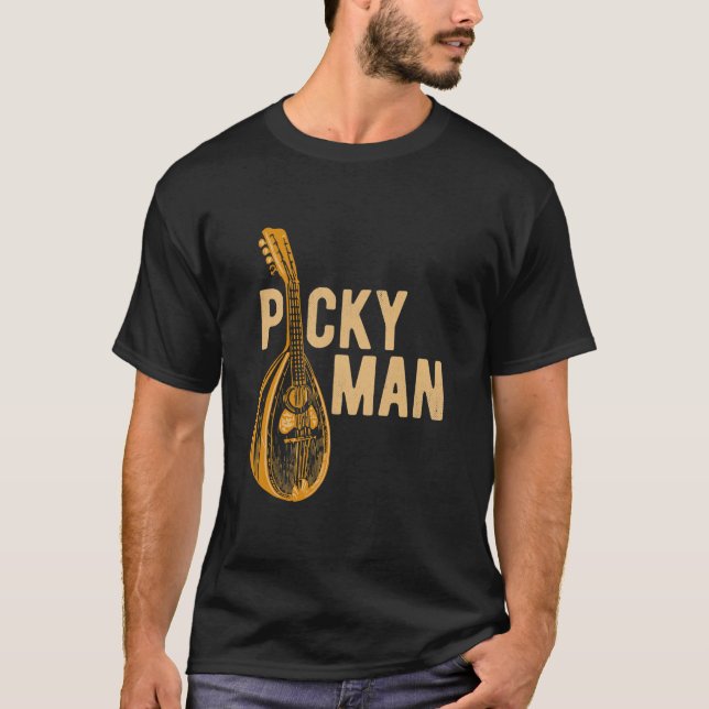 Mens Mandolin Player Picky Man Bluegrass Guitar T-Shirt (Front)
