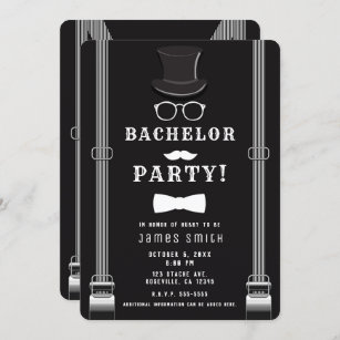 Men's Man's Bachelor Party Hipster Suspenders Invitation