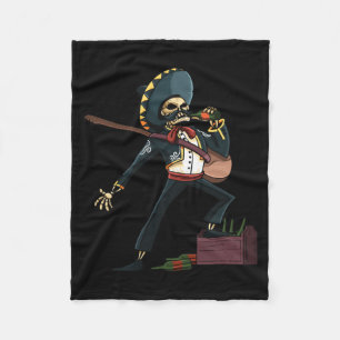 Mens Mariachi Skeleton Sombrero Dia De Los Muertos Fleece Blanket
