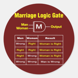 Mens Marriage Logic Gate Funny Semiconductor Classic Round Sticker