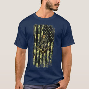 Mens Masonic Camo American Flag  Freemason T-Shirt