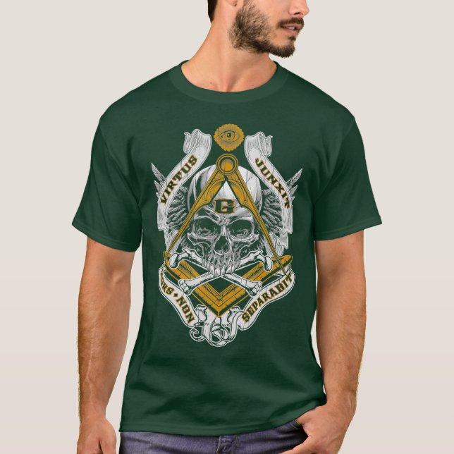 Mens Masonic Skull Virtus Junxit Mors Non Gift T-Shirt (Front)