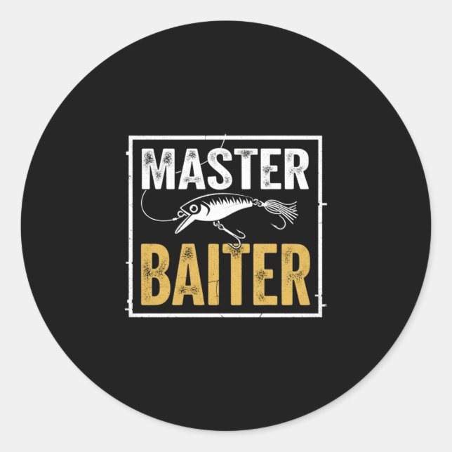 Mens master baiter funny fishing graphic classic round sticker (Front)