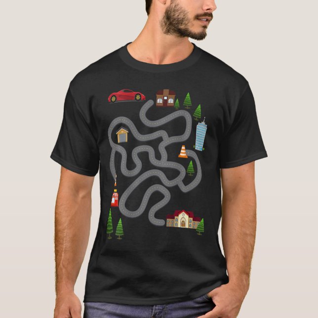 Mens Maze Race Car Track Gifts for Dad Back Rub Pl T-Shirt (Front)