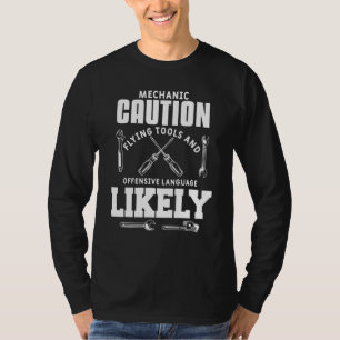 Mens Mechanic Caution Car Auto Mechanical Engineer T-Shirt