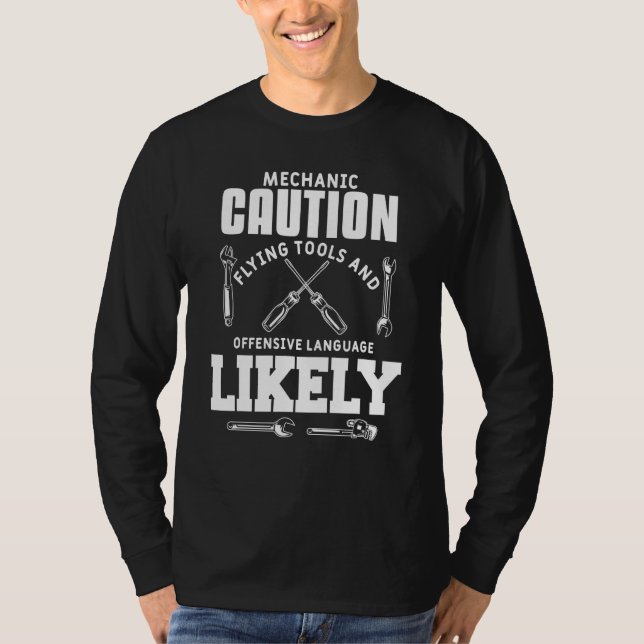 Mens Mechanic Caution Car Auto Mechanical Engineer T-Shirt (Front)