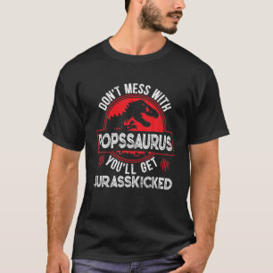 Mens Men Distressed Popssaurus Dinosaur T Rex Fath T-Shirt