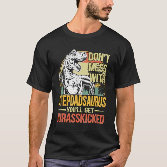 Mens Men Distressed Stepdadsaurus Dinosaur Rex Fat T-Shirt (Front)