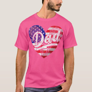 Mens Men Patriotic American Flag Heart Tennis Dad T-Shirt