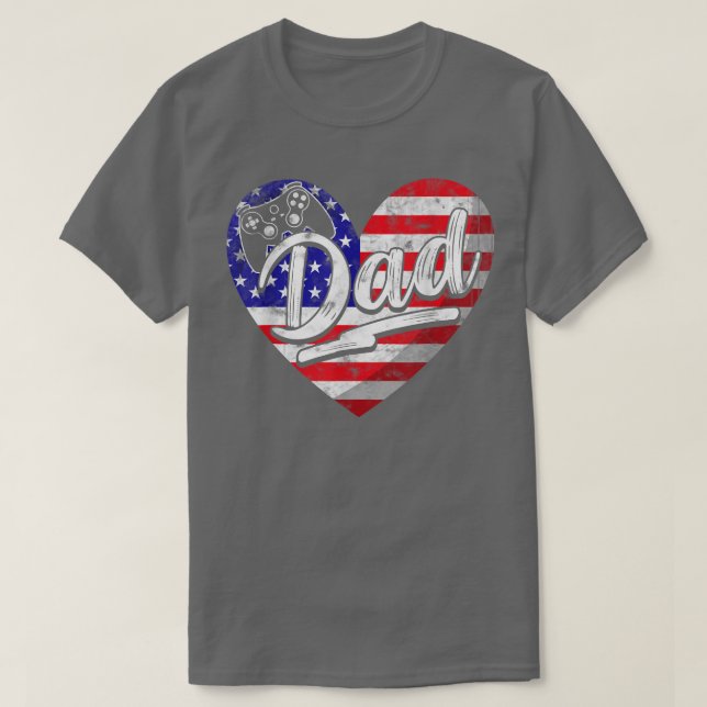 Mens Men Patriotic American Flag Heart Video Game  T-Shirt (Design Front)