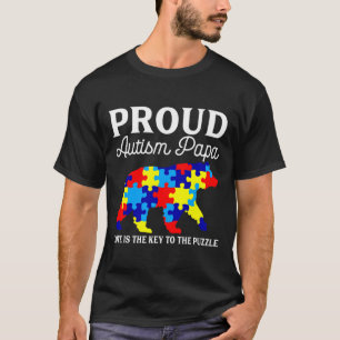 Mens Mens Bear Proud Autism Papa Autism Awareness T-Shirt