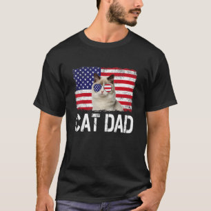 Mens Mens Cat Dad Us Flag 4th Of July Patriotic T-Shirt