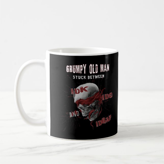 Mens Mens Grumpy old Man stuck between IDK IDC and Coffee Mug (Left)