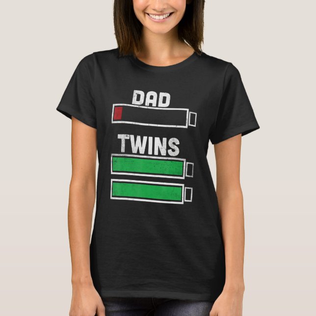Mens Mens Tired Twin Dad Low Battery Funny Dad of  T-Shirt (Front)
