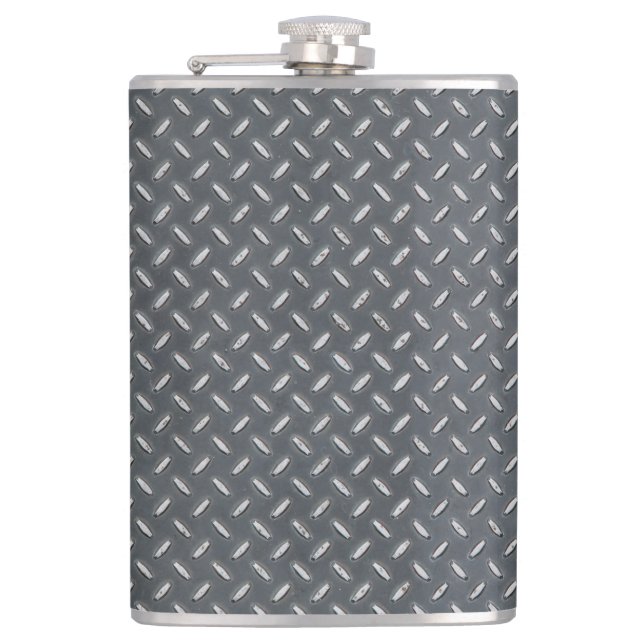 Men's Metal Look Diamond Plate Hip Flask (Front)