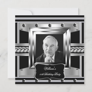 Men's Metal Studs Black Silver Birthday Photo 2 Invitation