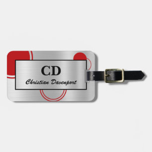 Men's Metallic Silver Red Abstract Luggage Tag