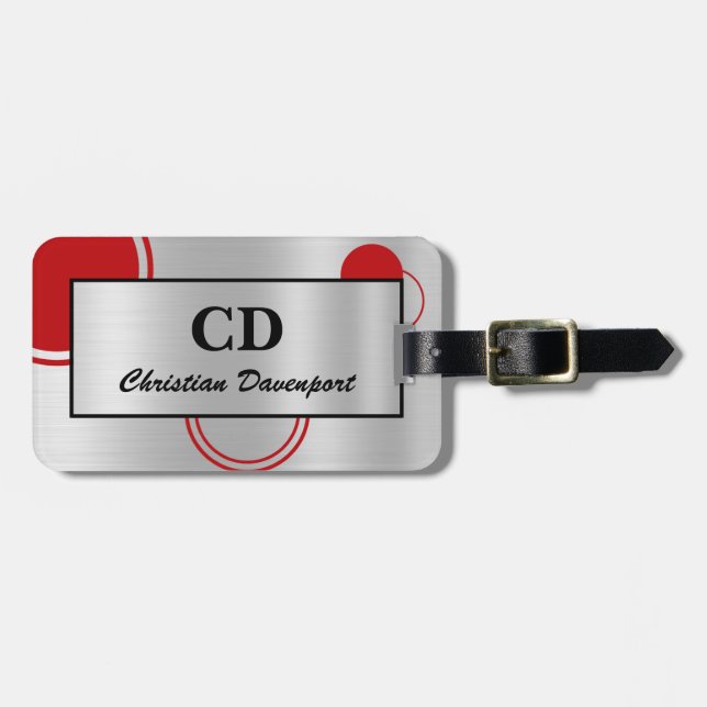 Men's Metallic Silver Red Abstract   Luggage Tag (Front Horizontal)