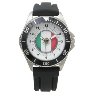 Men's Mexico Flag Black Rubber Strap Watch