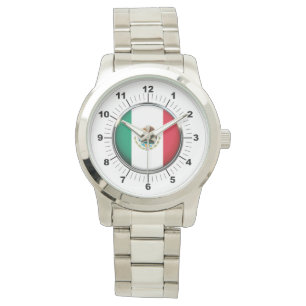 Men's Mexico Flag Oversized Silver Bracelet Watch