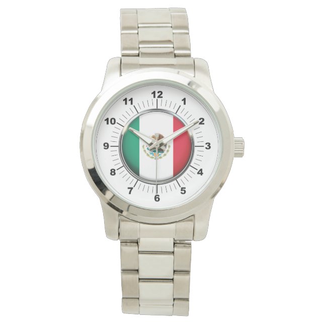 Men's Mexico Flag Oversized Silver Bracelet Watch (Front)