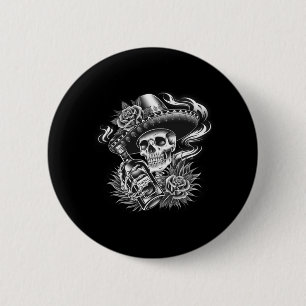 Mens Mexico Vintage Skeleton Dia De Los Muertos 6 Cm Round Badge