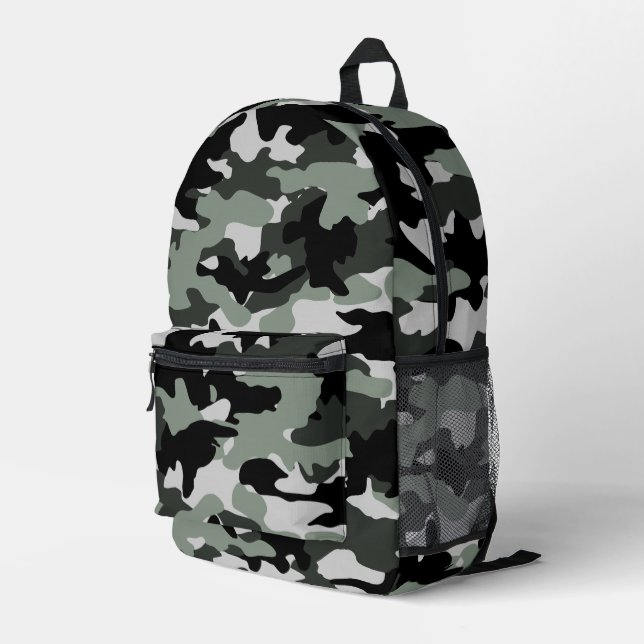 Mens Military Black and Light Grey Camo Pattern  Printed Backpack (Back Corner Right)
