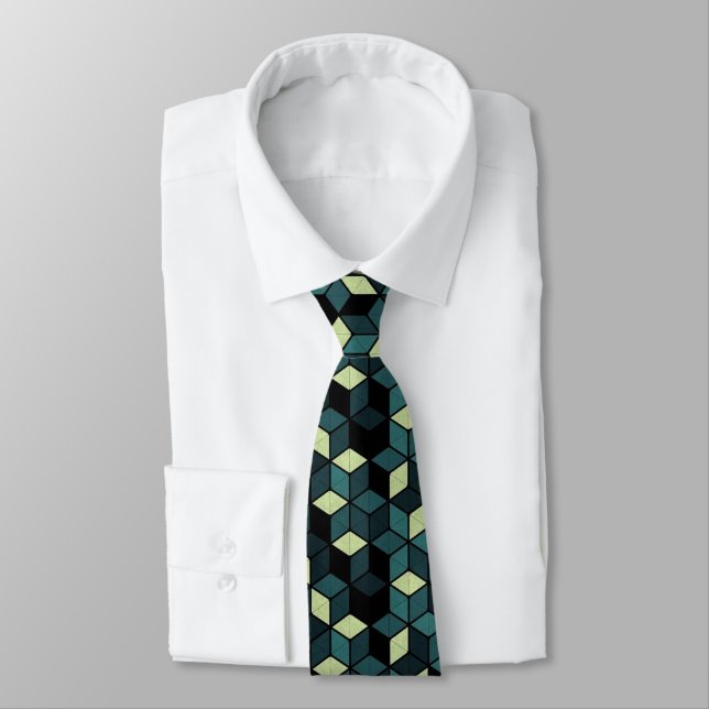 Men's Modern Hexagon Cube Neck Tie (Tied)