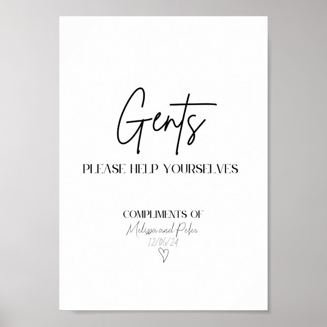 Men's Modern Wedding Bathroom Basket Sign (Front)