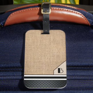Men's Monogram Burlap Black Diamond Image Luggage Tag