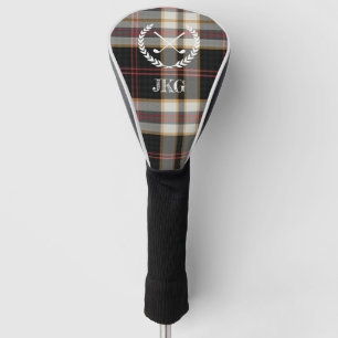 Mens Monogram Clubs Wreath Black Grey Plaid Golf Head Cover