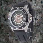 Men's Monogram Football Helmet Watch Rubber Strap<br><div class="desc">Personalise this men's modern sporty watch with a brown football helmet graphic in the centre and black and white accents. Just edit the letters in the easy Zazzle editor. Many other bezel and band style options available to select from to customise further to make it a gift for any man,...</div>