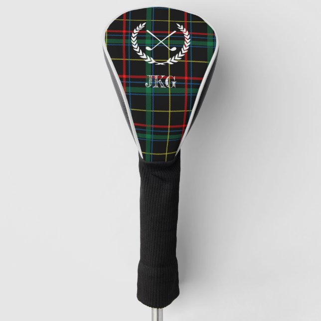 Mens Monogram Golf Clubs Laurel Wreath Green Plaid Head Cover (Front)