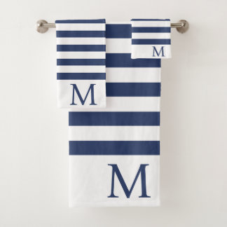 Men's Monogram Initial Blue and White Stripes Bath Towel Set