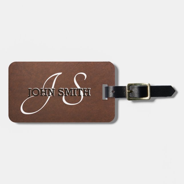 Men's Monogram Leather Texture Look Trendy Luggage Tag (Front Horizontal)
