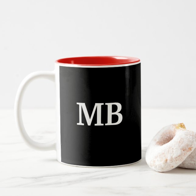 Mens Monogram Modern Design Two-Tone Coffee Mug (With Donut)