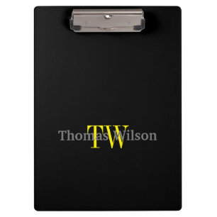 Men's Monogram Modern Minimalist Black & Gray Clipboard