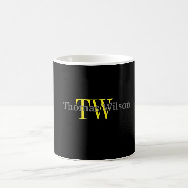 Men's Monogram Modern Minimalist Black & Grey Coffee Mug (Center)