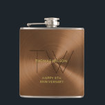 Mens Monogram Modern Minimalist Bronze Anniversary Hip Flask<br><div class="desc">Stylish sophisticated executive monogrammed flask with classic clean typography. Click "Customise" to change the font style or colour. Makes a perfect gift for the boyfriend, husband, son, boss, professional co-worker, client, or the special "him" on your gift list. NOTE: This style has a faux-metallic simulated engraved/embossed appearance. There are no...</div>