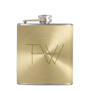 Men's Monogram Modern Minimalist Metallic Gold Hip Flask