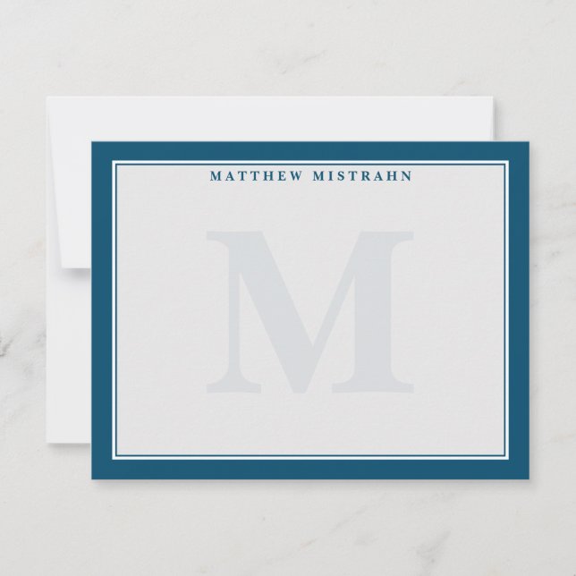Men's Monogram Navy Blue Traditional Stationery Card (Front)