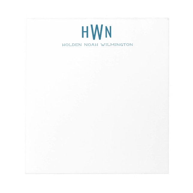 Men's Monogram Professional Navy Blue Unlined Notepad (Front)