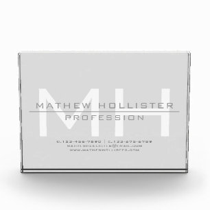 Men's Monogrammed, Grey Business Photo Block