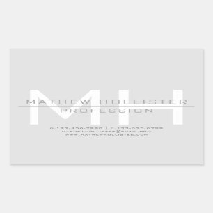 Men's Monogrammed, Grey Business Rectangular Sticker